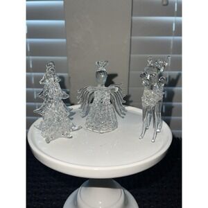 Vintage Spun Glass Ornament‎ Bundle 3-4" Angel, Reindeer, Christmas Tree